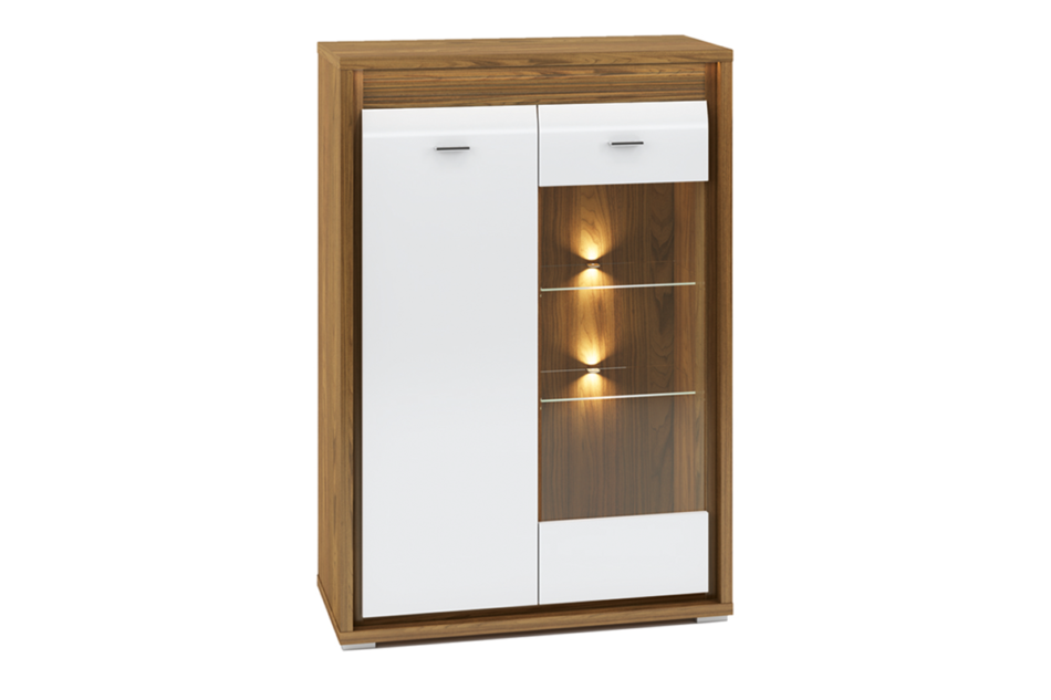 SULA Dvojitá sklenená vitrína 90 cm do obývačky orech / biela orzech naturalny/biały - obrázok 0