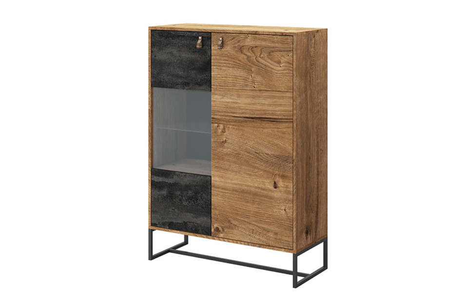 RUGO Vysoká komoda s policami loft tmavý dub/černá - obrázok 0