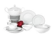 Jedálenská porcelánová súprava pre 6 osôb, 25 dielov biela/ strieborný vzor