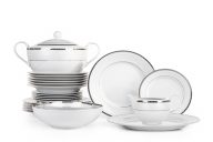 Jedálenská porcelánová súprava pre 6 osôb, 24 dielov biela/ platinový vzor