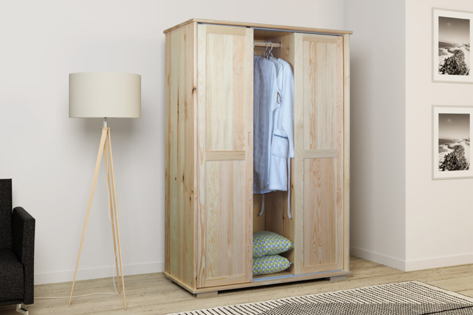 LISSO Posuvná borovicová šatníková skriňa 120 cm přírodní borovice - obrázok 1