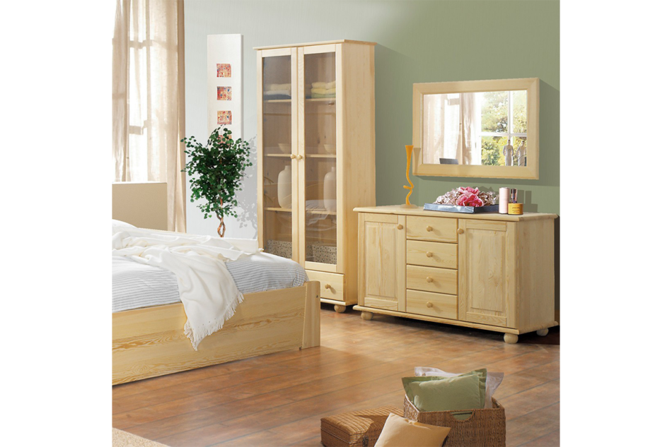 TARDA Drevená úzka presklená vitrína so zásuvkou přírodní borovice - obrázok 1