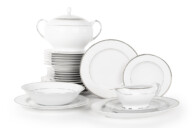 Jedálenská súprava poľský porcelán pre 6 osôb 24 dielov biely / platinový vzor
