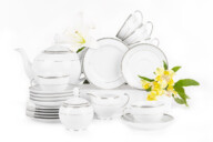 Čajová súprava poľský porcelán 6 osôb 15 dielov biela / platinový vzor