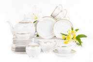 Čajová súprava poľský porcelán 6 osôb 15 dielov biela / zlatý vzor