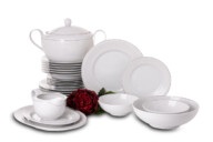 Jedálenská porcelánová súprava pre 6 osôb, 25 dielov biely vzor