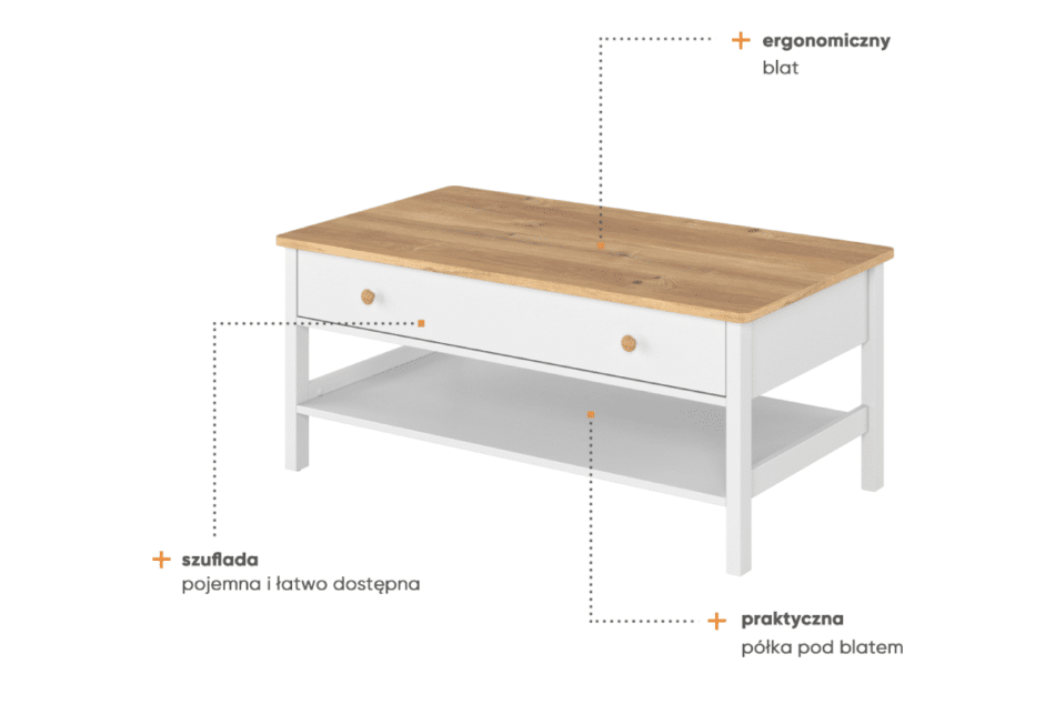 HUTTO Elegantný konferenčný stolík bílá/přírodní dub - obrázok 7
