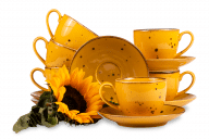 Súprava veľkých šálok a tanierikov z poľského porcelánu pre 6 osôb Cottage Yellow