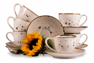 Súprava veľkých šálok a tanierikov z poľského porcelánu pre 6 osôb Cottage Cream