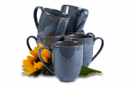 Sada veľkých hrnčekov z poľského porcelánu pre 6 osôb Cottage Graphit