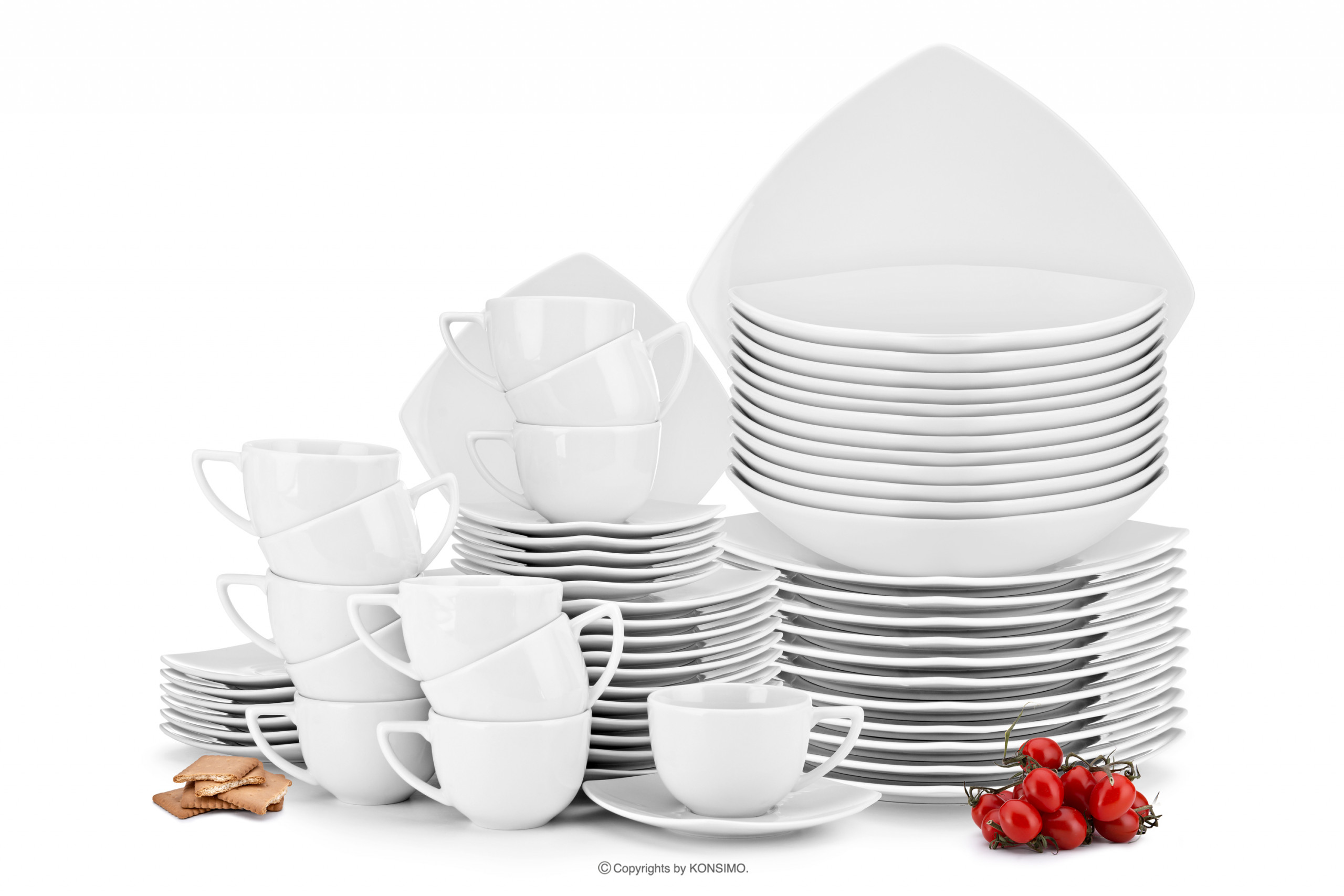 Jedálenská a kávová porcelánová súprava pre 12 osôb, biela 60 ks