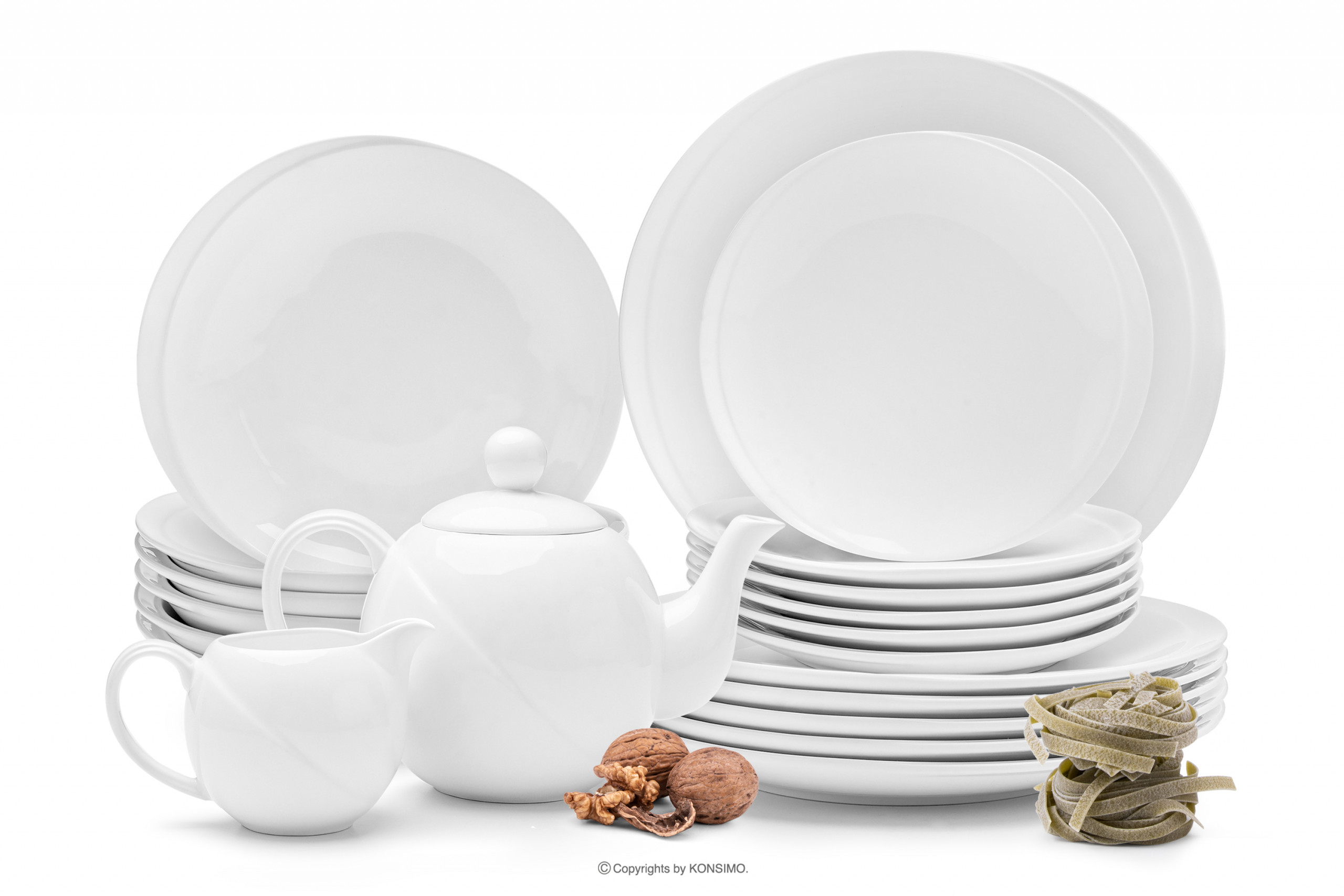 Biely porcelánový jedálenský set pre 6 osôb kanvička na mlieko (20ks)