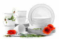 Jedálenská a kávová porcelánová súprava pre 6 osôb, Čierna Linka (30 ks)