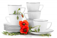 Súprava porcelánových šálok pre 6 osôb, Čierna Linka (12 ks)
