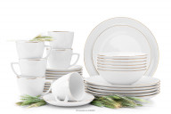 Jedálenská a kávová porcelánová súprava pre 6 osôb, Zlatá linka (30 ks)