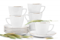 Súprava porcelánových šálok pre 6 osôb, Zlatá linka (12 ks)
