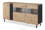 Komoda s vitrínou s čiernymi lamelami dub artisan