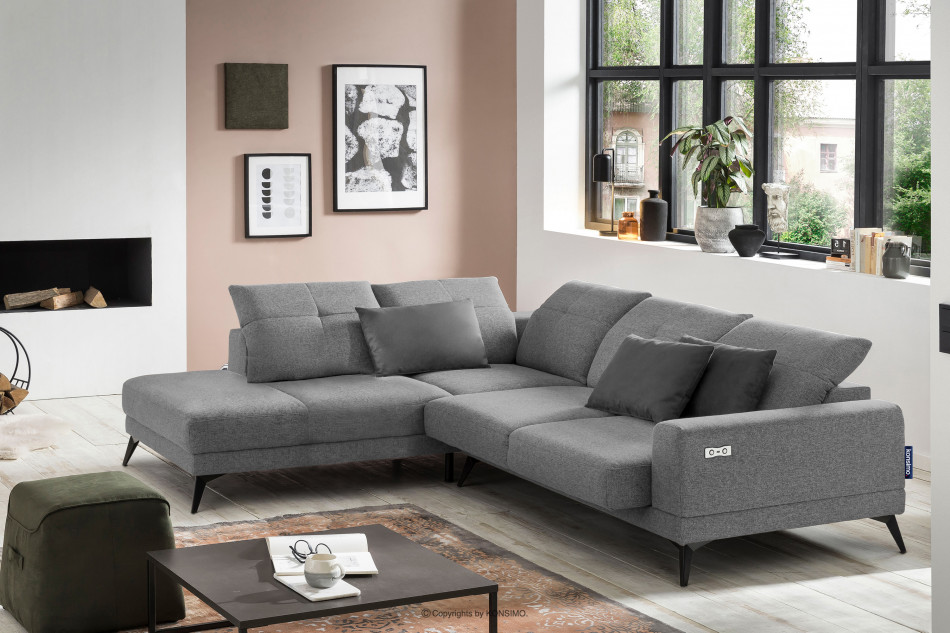 DAVIDI Rohová sedacia súprava s funkciou relax sivá ľavá šedá - obrázok 1