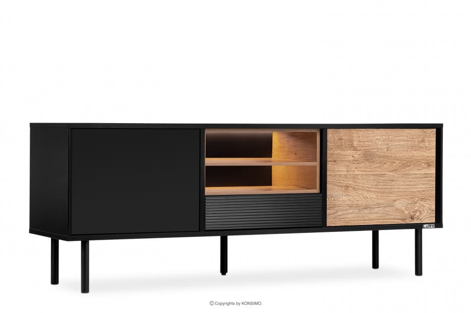 LOFTY Loft TV skrinka s poličkami černý/přírodní dub - obrázok 3