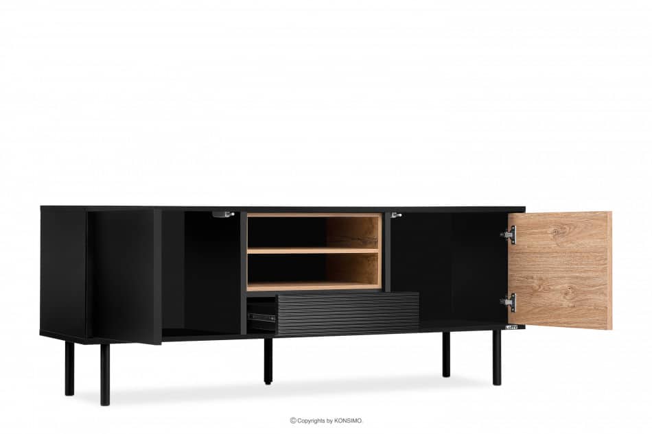 LOFTY Loft TV skrinka s poličkami černý/přírodní dub - obrázok 5