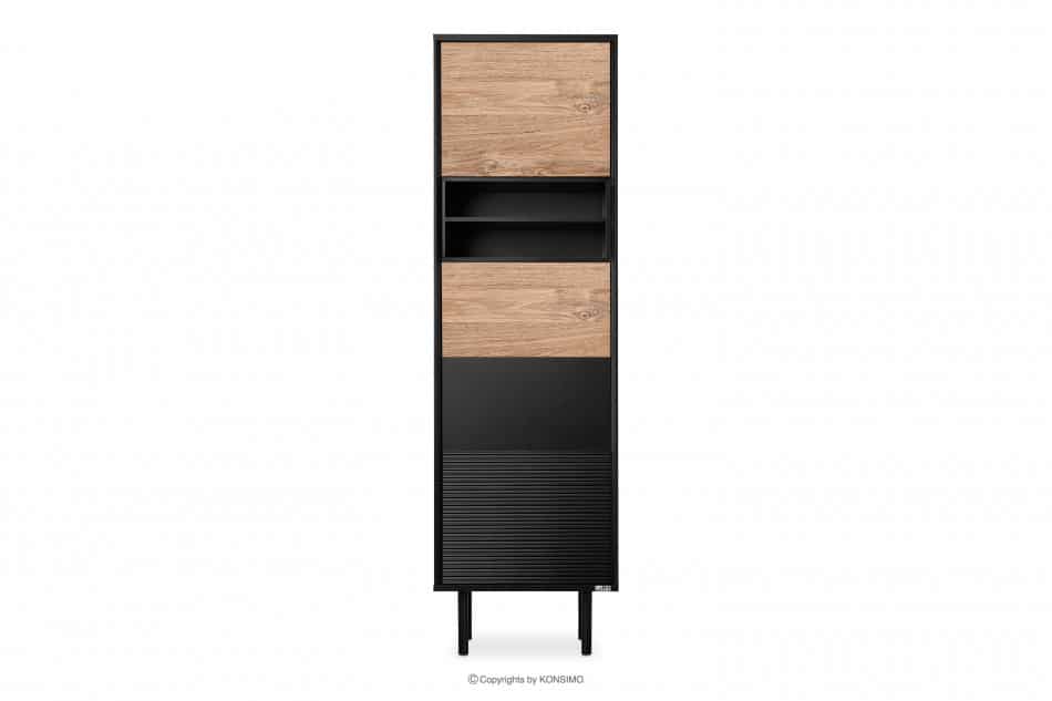 LOFTY Vysoký regál s drážkovaním černý/přírodní dub - obrázok 0