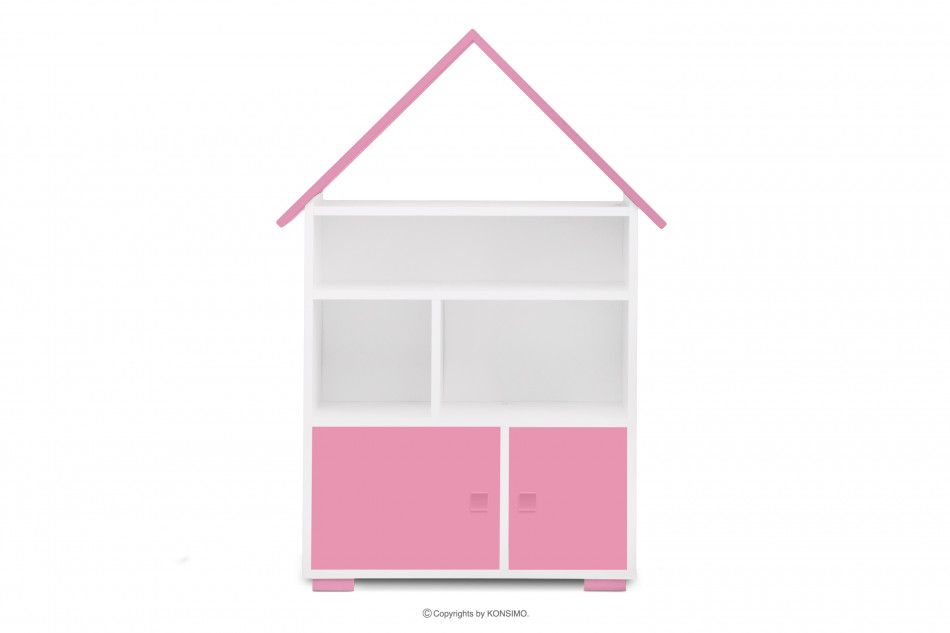 PABIS Knižnica s dvierkami ružová biela/ružová - obrázok 0