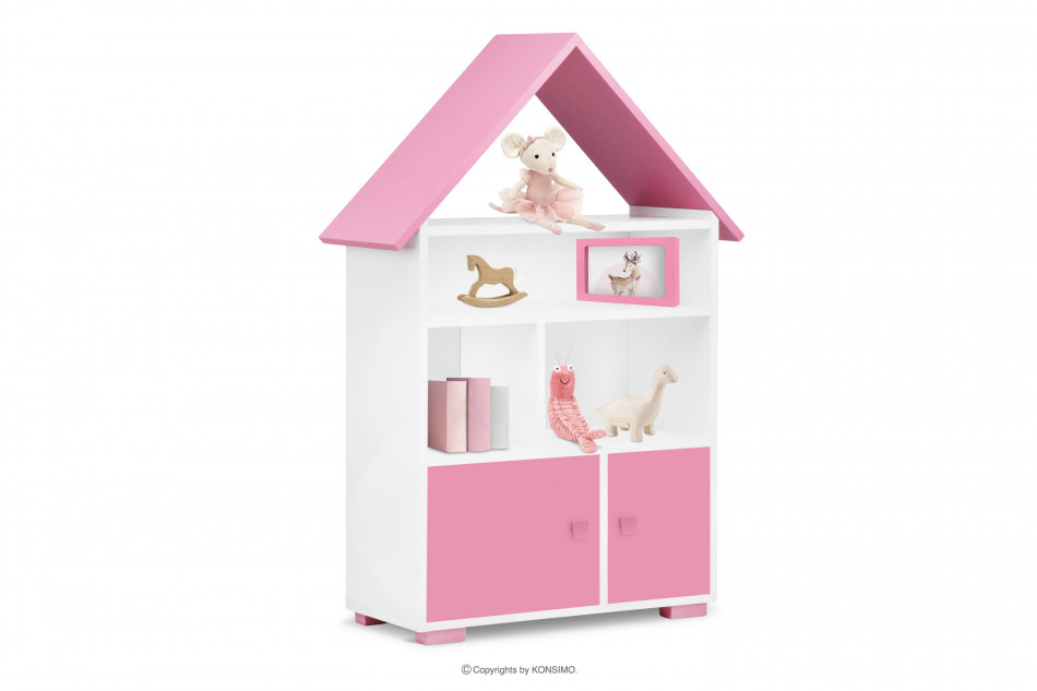 PABIS Knižnica s dvierkami ružová biela/ružová - obrázok 6