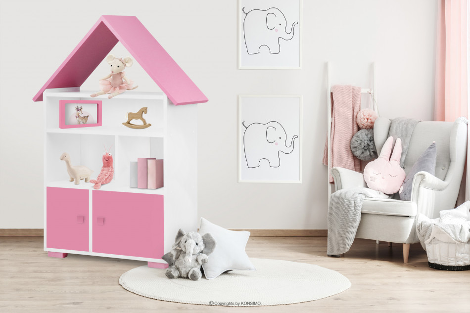 PABIS Knižnica s dvierkami ružová biela/ružová - obrázok 1