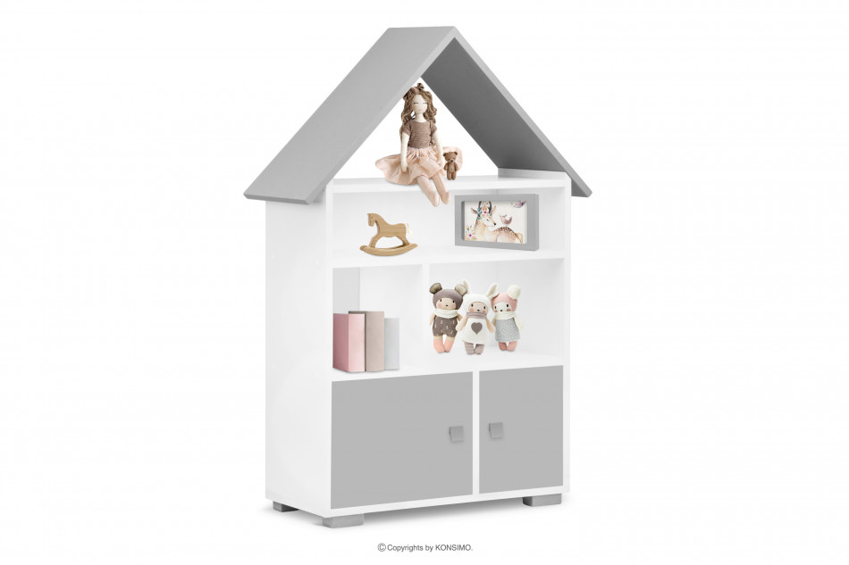 PABIS Regál na knihy s dvierkami sivý biela/sivá - obrázok 6