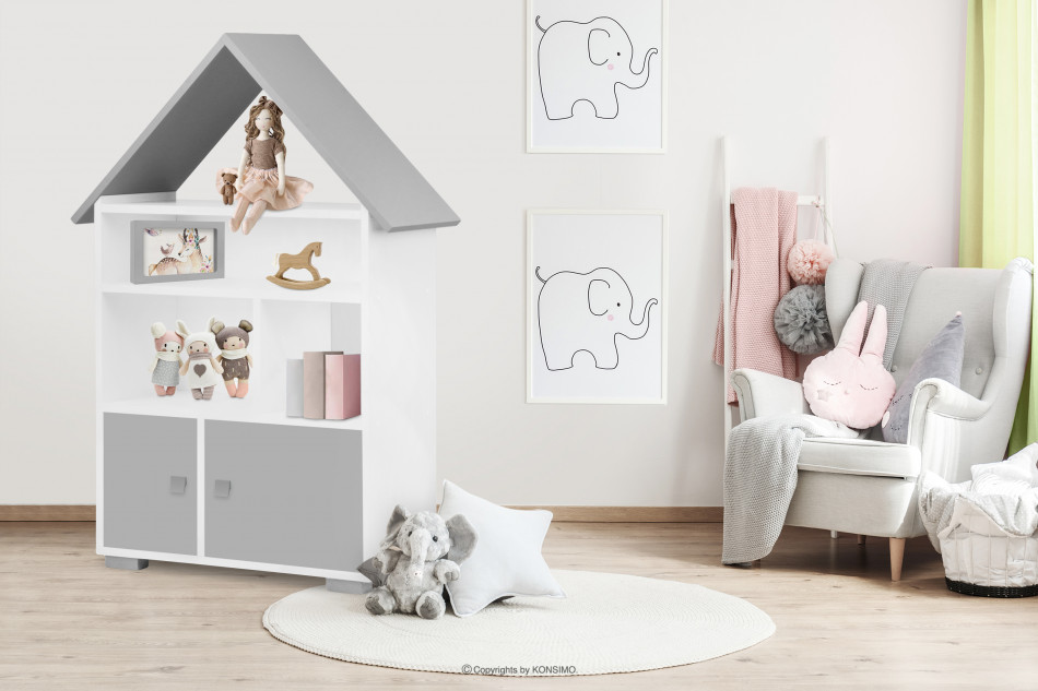 PABIS Regál na knihy s dvierkami sivý biela/sivá - obrázok 1