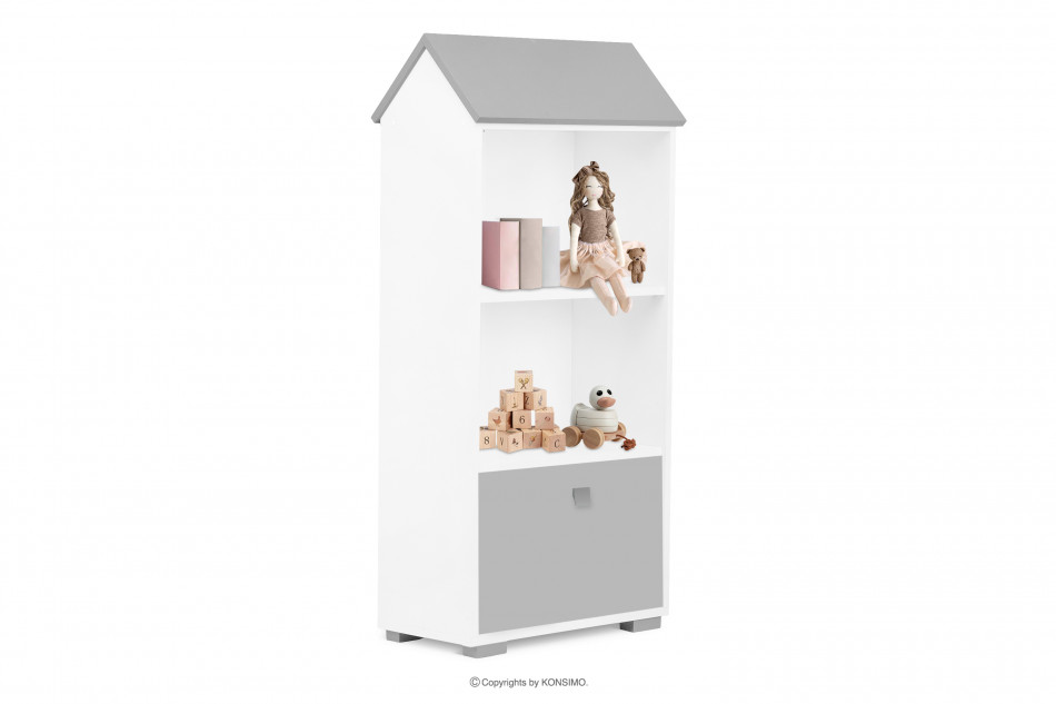 PABIS Detská knižnica, chatka s dvierkami šedá šedá biela - obrázok 4