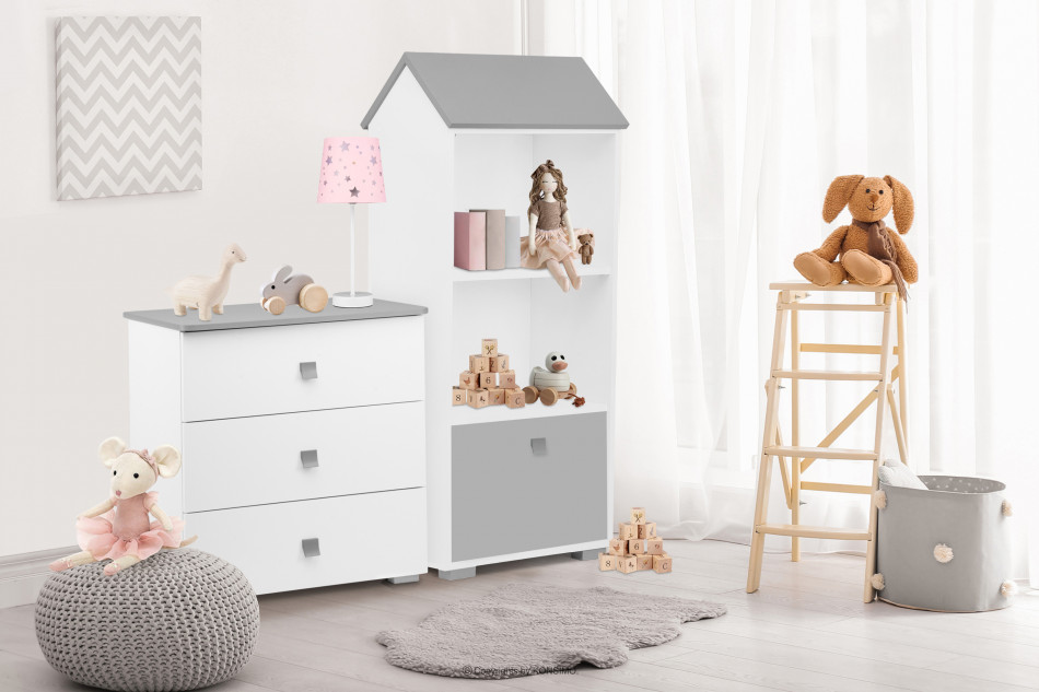 PABIS Detská knižnica, chatka s dvierkami šedá šedá biela - obrázok 1