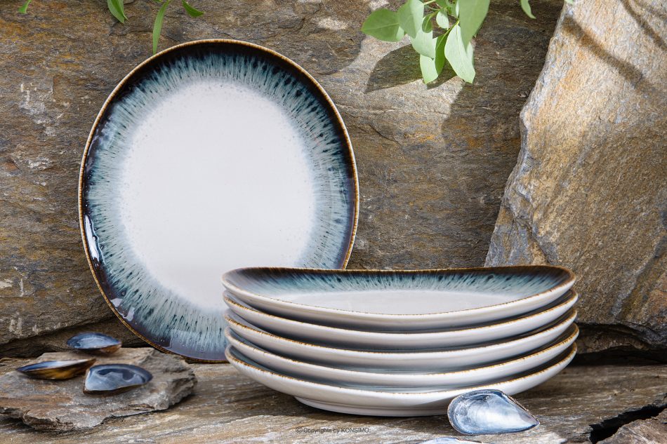 TIME DIM Raňajkový tanier 6ks. námornícka modrá/biela - obrázok 1