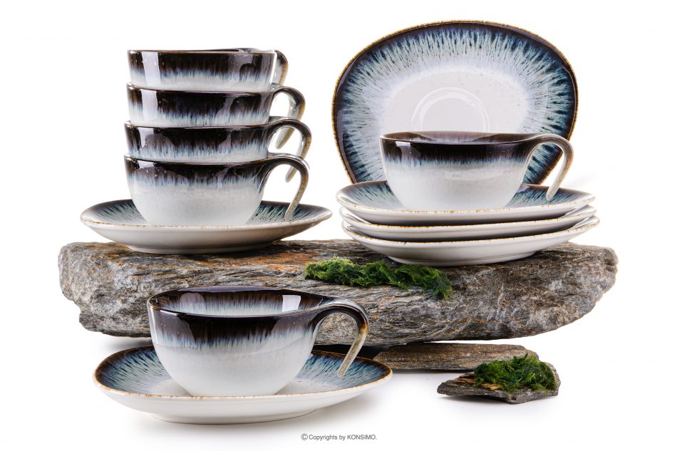 TIME DIM Šálka s podšálkou 6ks. námornícka modrá/biela - obrázok 0