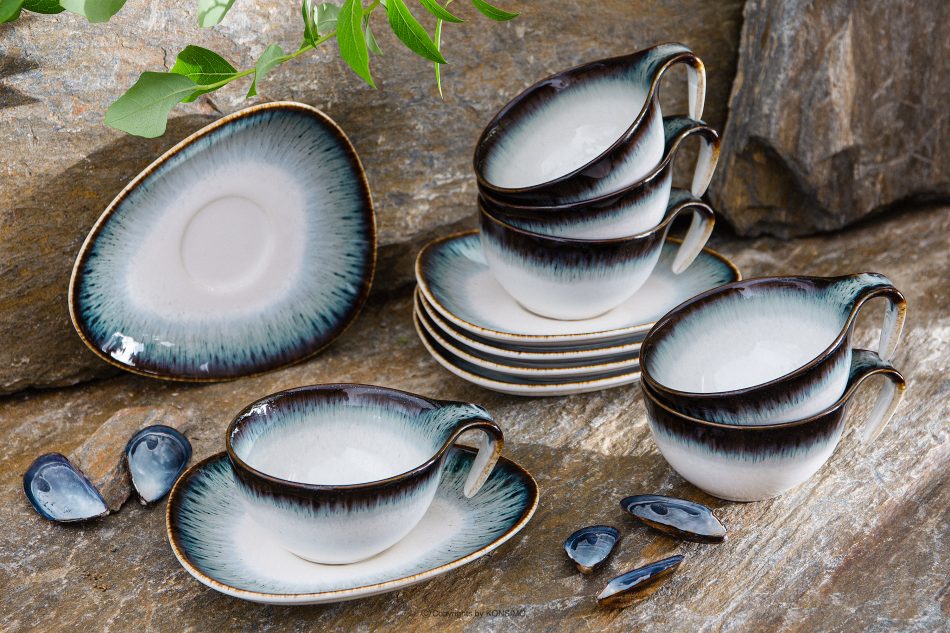 TIME DIM Šálka s podšálkou 6ks. námornícka modrá/biela - obrázok 1