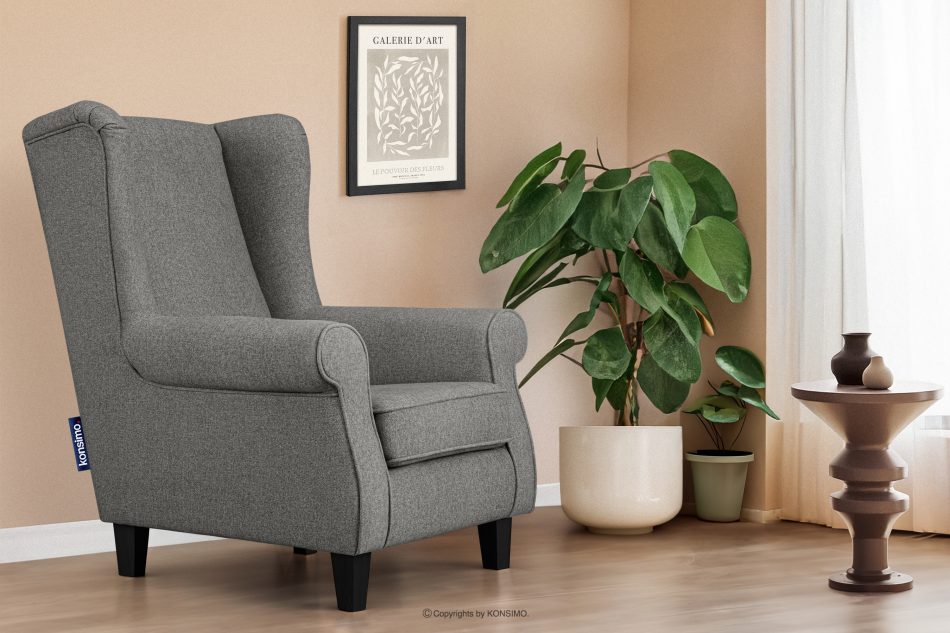 MILES Vintage kreslo na drevených nohách sivá/čierna sivá/čierna - obrázok 1