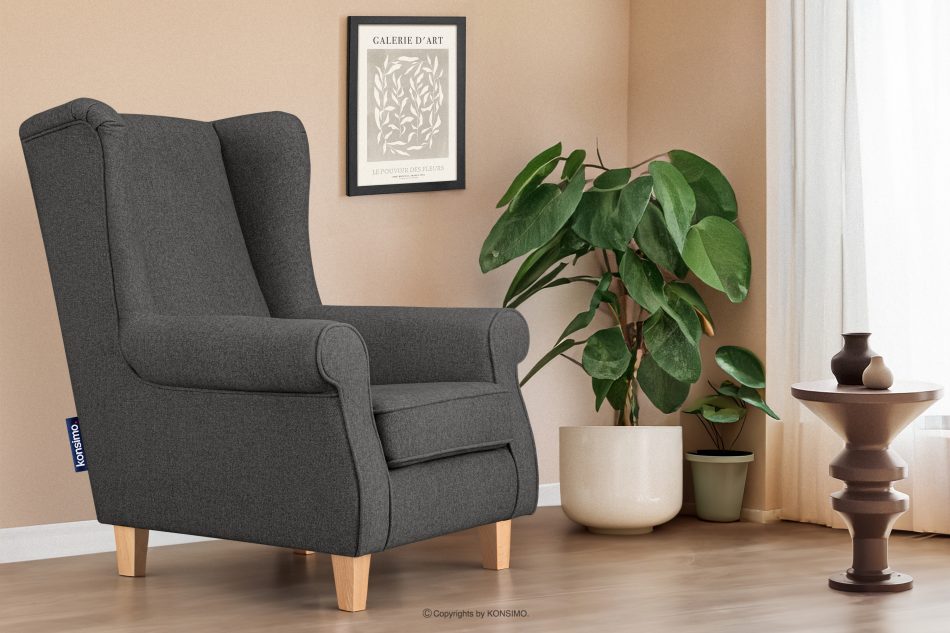 MILES Vintage kreslo na drevených nohách grafit/ buk grafitová/buková - obrázok 1