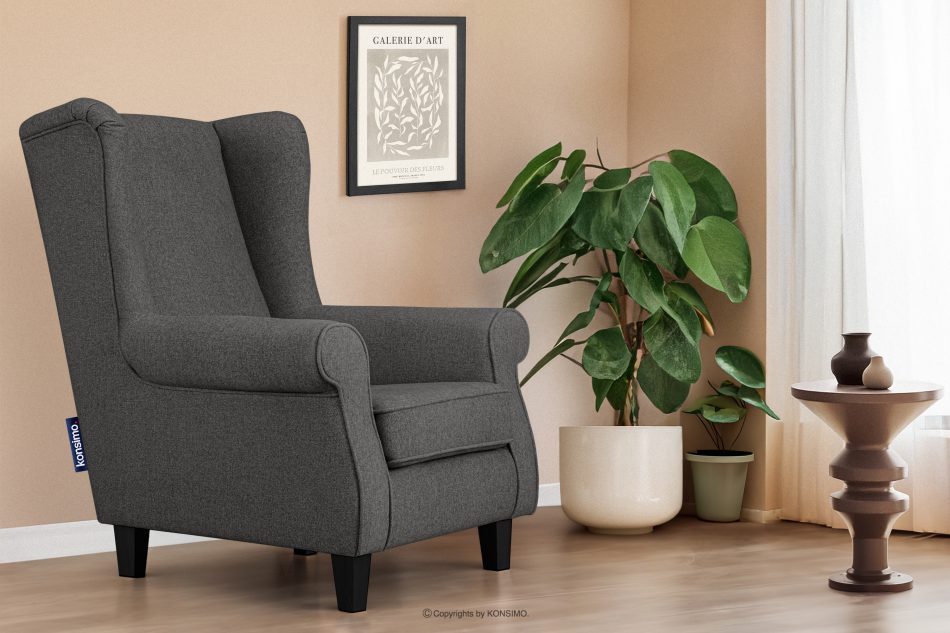 MILES Vintage kreslo na drevených nohách grafit/čierna grafit/čierna - obrázok 1