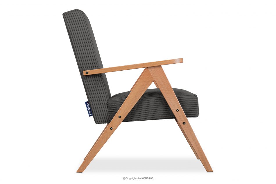 NASET Vintage kreslo v manšestrovej látke tmavosivá/svetlý dub tmavosivá/svetlý dub - obrázok 3