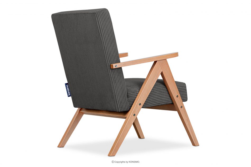 NASET Vintage kreslo v manšestrovej látke tmavosivá/svetlý dub tmavosivá/svetlý dub - obrázok 4