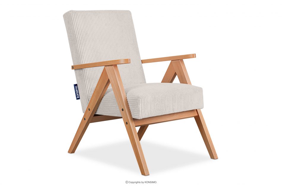 NASET Vintage kreslo z manšestrovej látky krémová/svetlý dub krémová/svetlý dub - obrázok 0