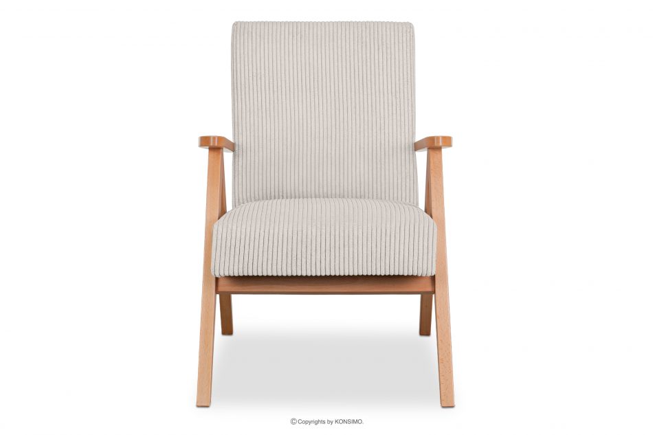 NASET Vintage kreslo z manšestrovej látky krémová/svetlý dub krémová/svetlý dub - obrázok 2