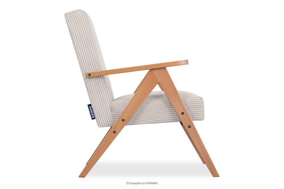 NASET Vintage kreslo z manšestrovej látky krémová/svetlý dub krémová/svetlý dub - obrázok 3