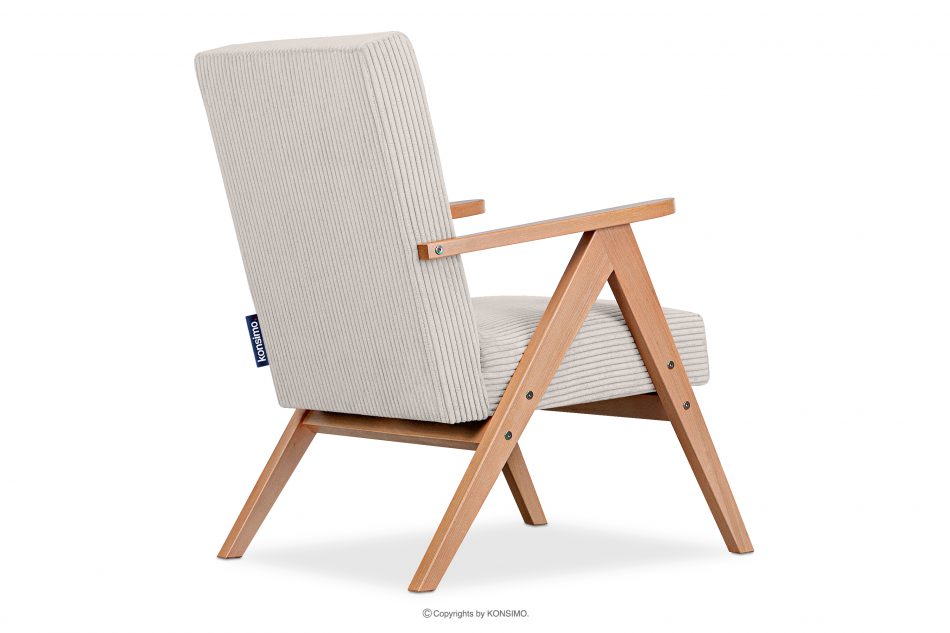 NASET Vintage kreslo z manšestrovej látky krémová/svetlý dub krémová/svetlý dub - obrázok 4