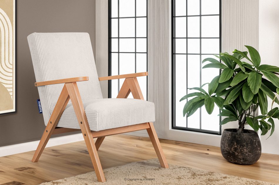 NASET Vintage kreslo z manšestrovej látky krémová/svetlý dub krémová/svetlý dub - obrázok 1