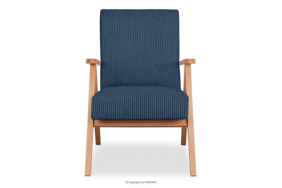 NASET Vintage kreslo z manšestrovej látky tmavomodrá/svetlý dub tmavomodrá/svetlý dub - obrázok 2