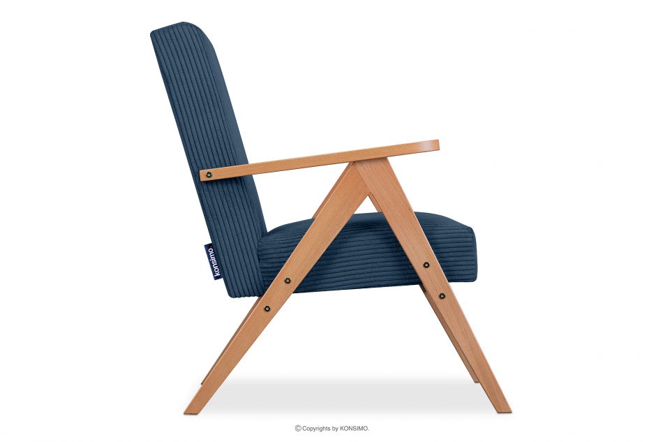 NASET Vintage kreslo z manšestrovej látky tmavomodrá/svetlý dub tmavomodrá/svetlý dub - obrázok 3