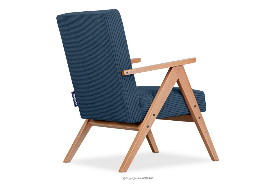 NASET Vintage kreslo z manšestrovej látky tmavomodrá/svetlý dub tmavomodrá/svetlý dub - obrázok 4