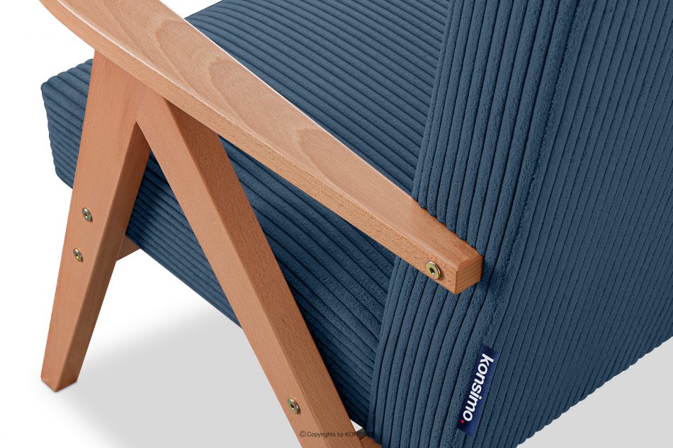 NASET Vintage kreslo z manšestrovej látky tmavomodrá/svetlý dub tmavomodrá/svetlý dub - obrázok 7