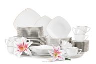 Elegantný štvorcový jedálenský a kávový set 12 osôb (60el) zlatá línia